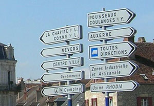 Directional signs in Clamecy.  2006-2011 Cold Spring Press.  All rights reserved.