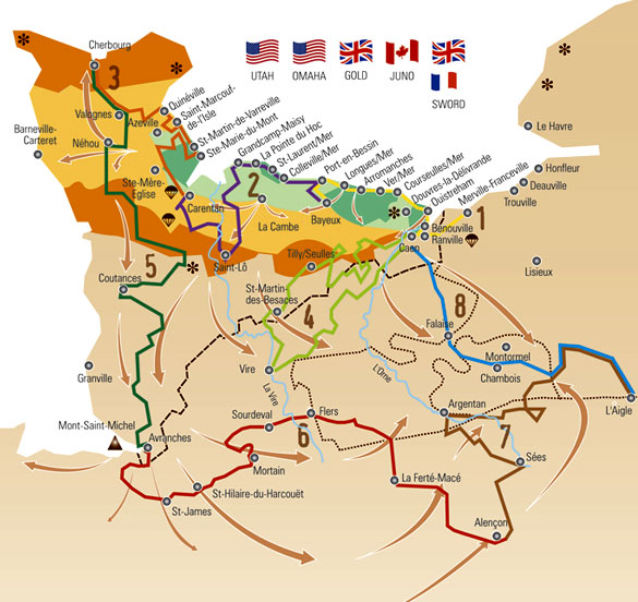 D-Day Tour Routes.  Map courtesy of www.normandiememoire.com