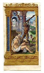 Illuminated manuscript of Job Beset by Satan Noel Bellemare Antwerp-Paris, died 1546 France 1530-35  Courtesy of Hindman Gallery.  All rights reserved.
